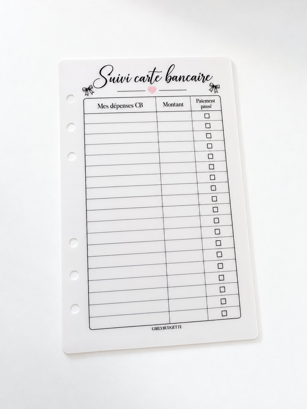 Fiche suivi carte bancaire