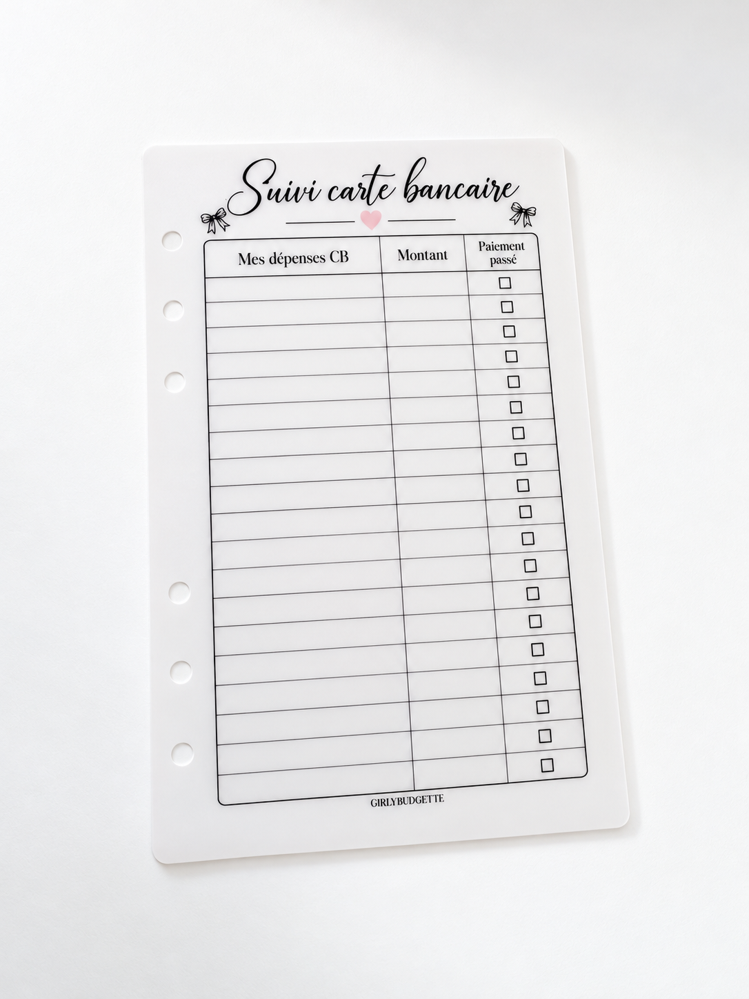 Fiche suivi carte bancaire